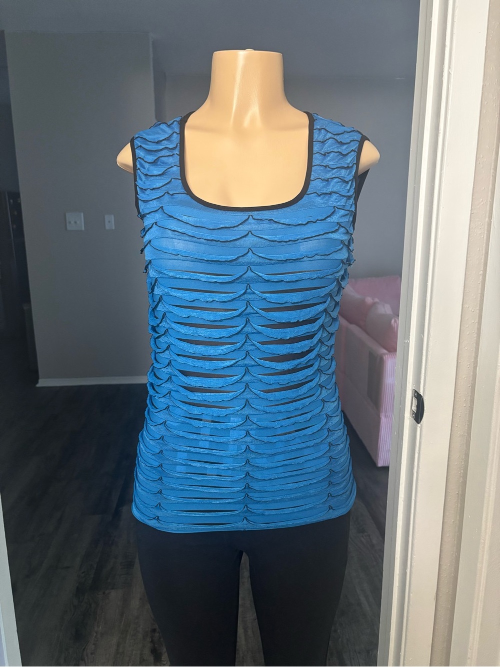 Essex Blue & Black Ruffled Tank- Size Small